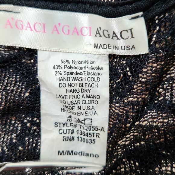 Vintage A'Gaci Womens Black & Cream Top Size SM Deep V-Neck Floral Whimsigoth - Picture 7 of 10